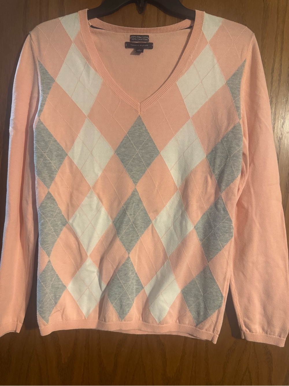 Tommy Hilfiger Peach Argyle V-Neck Sweater